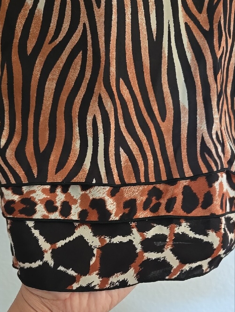 Multiples Black and Brown Mix Animal-Print Layered Hem Short Sleeve Tunic - Picture 9 of 12
